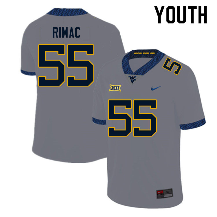 NCAA Youth Tomas Rimac West Virginia Mountaineers Gray #55 Nike Stitched Football College Authentic Jersey GT23W44QD